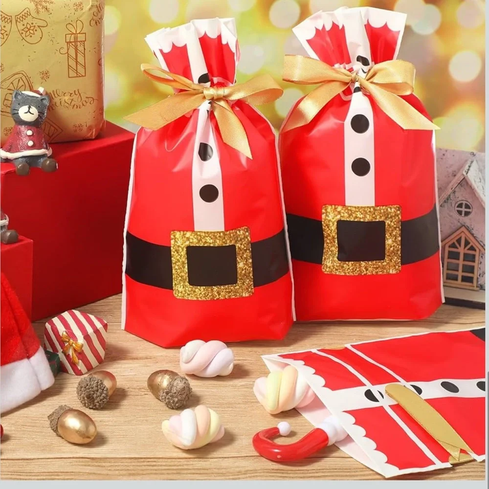 50 Santa Suit Party Favor Bags with Gold Ribbon